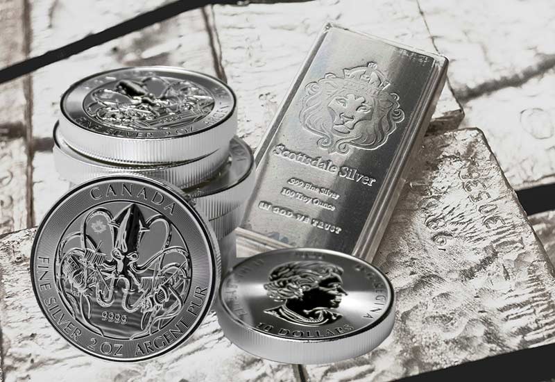 silver coins and bars